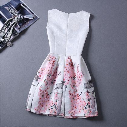 Beautiful Pink Flower Cotton Sleeves Floral Dress