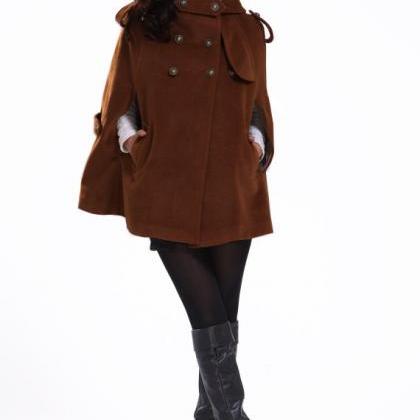 Hooded Cape Wool Coat Winter Women Coat Sleeveless..
