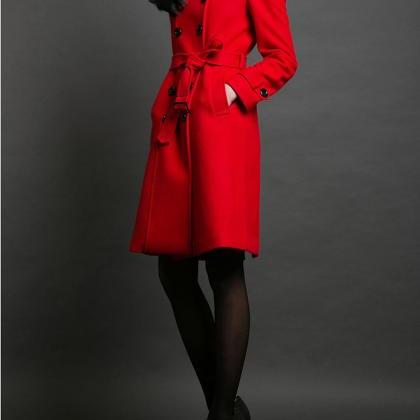Cashmere Red Wool Jacket Winter Coat For Women