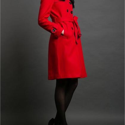 Cashmere Red Wool Jacket Winter Coat For Women