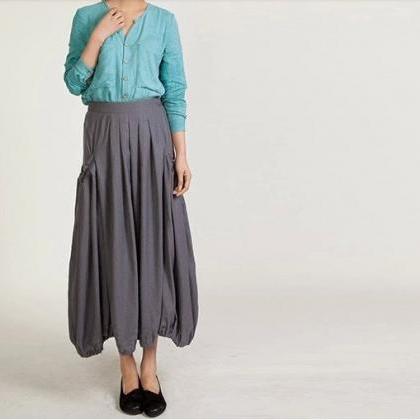 Baggy Skirt Plus Size Khaki Linen Skirt Pleated..