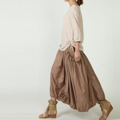 Baggy Skirt Plus Size Khaki Linen Skirt Pleated..