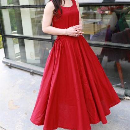 Elegant Maxi Plus Size Linen Dress Red Floor..