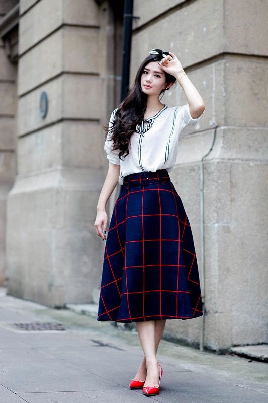 High waisted plaid flare skirt sale