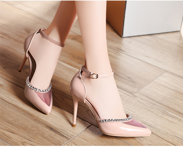 New?Pointed Toe?Mesh?Rhinestone?Stiletto High Heels?Women?Sandals Pink